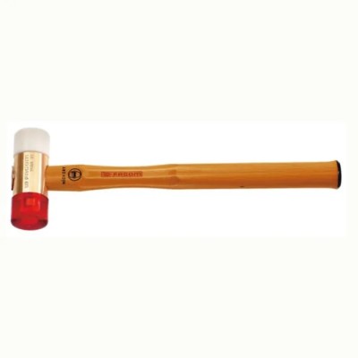 Facom Nylon Mallet with Replaceable Face, 1 kg Head Weight, Steel Head, Wooden Handle, 50 mm Diameter 208A.50CBA