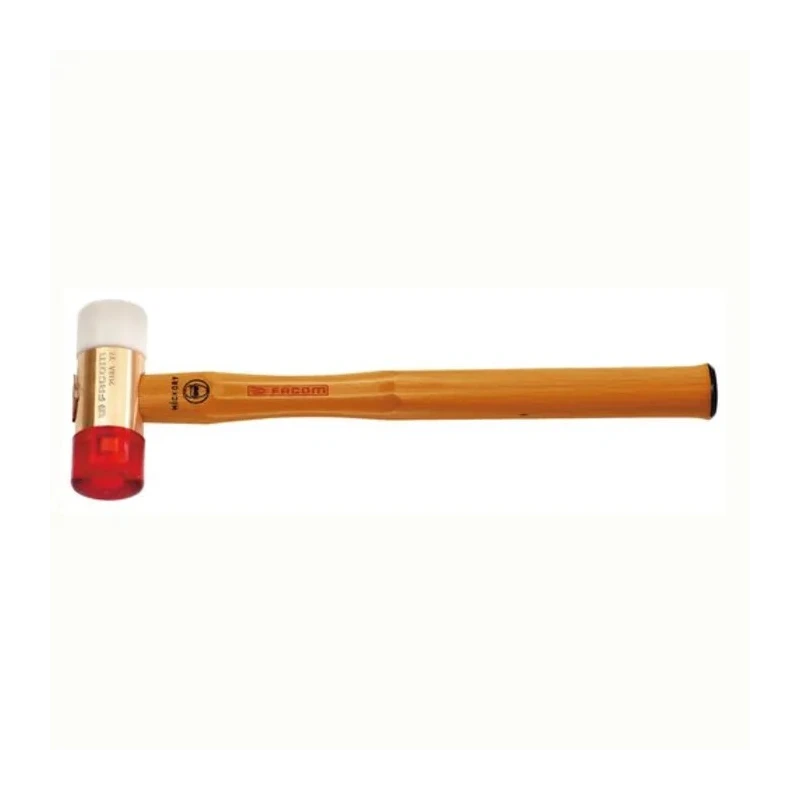Facom Nylon Mallet with Replaceable Face, 1 kg Head Weight, Steel Head, Wooden Handle, 50 mm Diameter 208A.50CBA