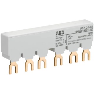 ABB PS1 3 Phase Busbar, 690 V AC, 250 V DC, 65A Current Rating, 17.5 mm Pitch, 6 Poles, Model 1SAM201906R1102 PS1-2-0-65