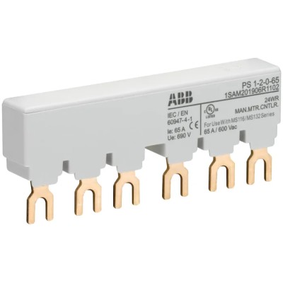 ABB PS1 3 Phase Busbar, 690 V AC, 250 V DC, 65A Current Rating, 17.5 mm Pitch, 6 Poles, Model 1SAM201906R1102 PS1-2-0-65