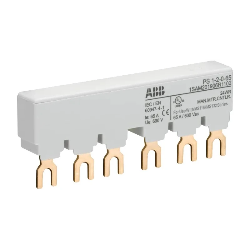 ABB PS1 3 Phase Busbar, 690 V AC, 250 V DC, 65A Current Rating, 17.5 mm Pitch, 6 Poles, Model 1SAM201906R1102 PS1-2-0-65
