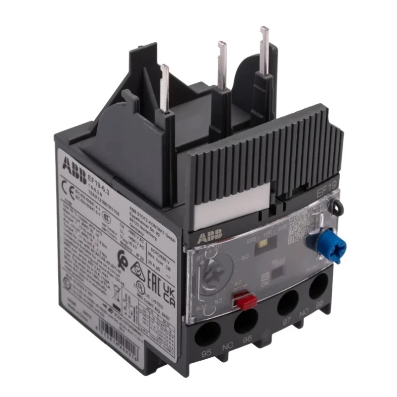 ABB Overload Relay 1 NO/1 NC, Adjustable Current 1.9 to 6.3A, 6.3A Contact Rating, 83W Power EF19