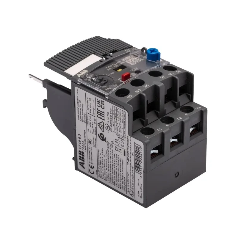 ABB Overload Relay 1 NO/1 NC, Adjustable Current 1.9 to 6.3A, 6.3A Contact Rating, 83W Power EF19