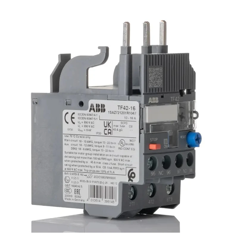 ABB Thermal Overload Relay 1 NO/1 NC, 13A, 16 A F.L.C, 16A Contact Rating, 2.2 W, Screw Terminal, TF42 Model 1SAZ721201R1047