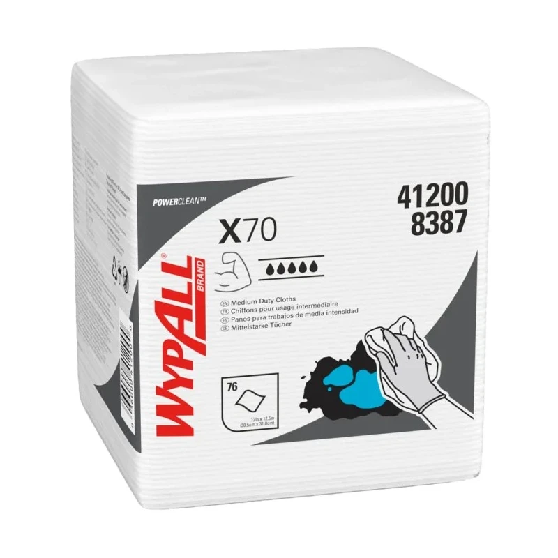 WYPALL WypAll® X70 Power Clean™ Industrial Dry Use Cloths 305 x 318 mm, Single Ply, Box of 76 8387003