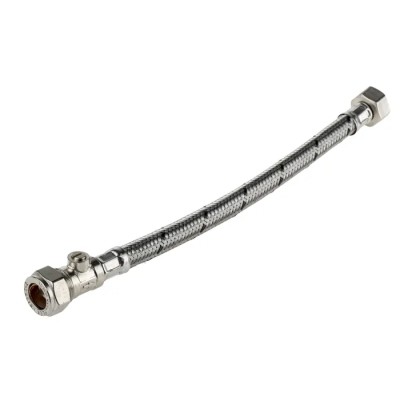 RS PRO Braided Flexible Tap Connector Hose Assembly, Female 1/2 in, 12 bar Pressure, 300 mm Length, Brass and EPDM 711-8464