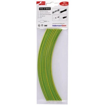 HellermannTyton Heat Shrink Tubing Green 3 mm Sleeve Diameter x 200 mm Length 3:1 Ratio 308-30316 HIS-3-BAG-3/1-PO-X-GNYE