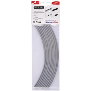 HellermannTyton Heat Shrink Tubing 3 mm Sleeve Diameter x 200 mm Length 3:1 Ratio HIS-3 BAG 308-30313 HIS-3-BAG-3/1-PO-X-GY