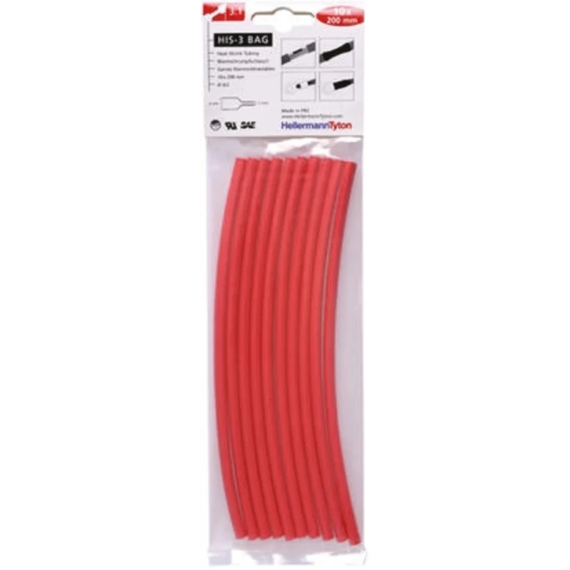 HellermannTyton Heat Shrink Tubing Red 6 mm Sleeve Diameter x 200mm Length 3:1 Ratio HIS-3 308-30611 HIS-3-BAG-6/2-PO-X-RD