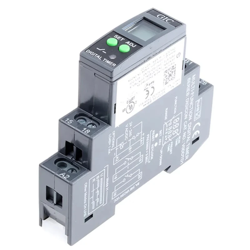 GIC DIGICON Series DIN Rail Timer Relay 1-Contact 24 to 240 V dc 24V ac 240 V ac 0.1 s to 999 h V0DDTD1