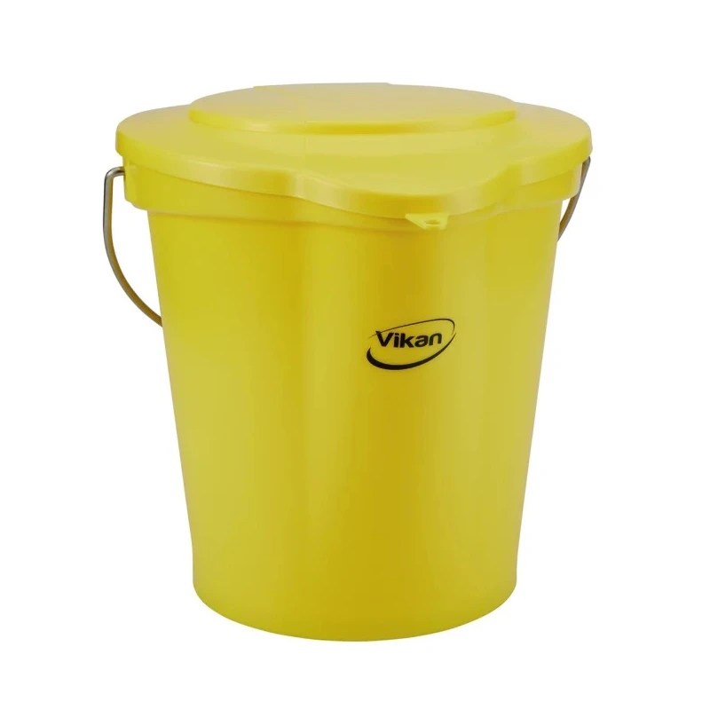 Vikan 12L Plastic Yellow Bucket Lid Hygienic Spill-Resistant with Clip System 56876
