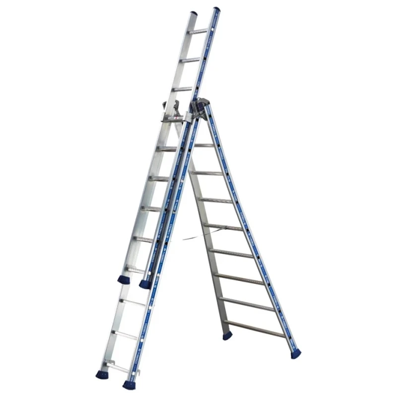 TUBESCA Aluminium 3-Section Aluminium Ladder Closed Height 3.49m Extended Height 6.01m Load Capacity 150kg Model 02443609