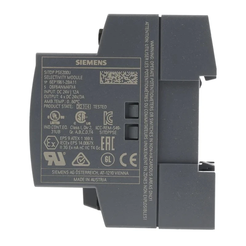 Siemens Selectivity Module for use with SITOP, 4 Channel Input, 0.5 to 3A Adjustable Current, 6EP1961-2BA11