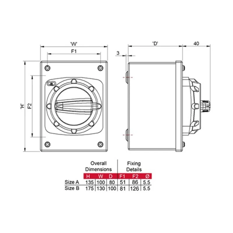 Craig & Derricott 6-Pole Base Isolator Switch IP65 40A 18.5 kW 