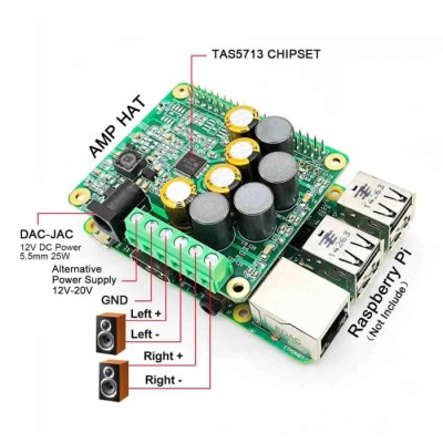 52Pi HiFi AMP Hat with 25W Amplifier for Raspberry Pi MS102