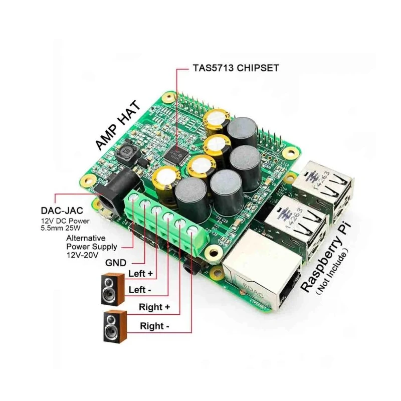 52Pi HiFi AMP Hat with 25W Amplifier for Raspberry Pi MS102