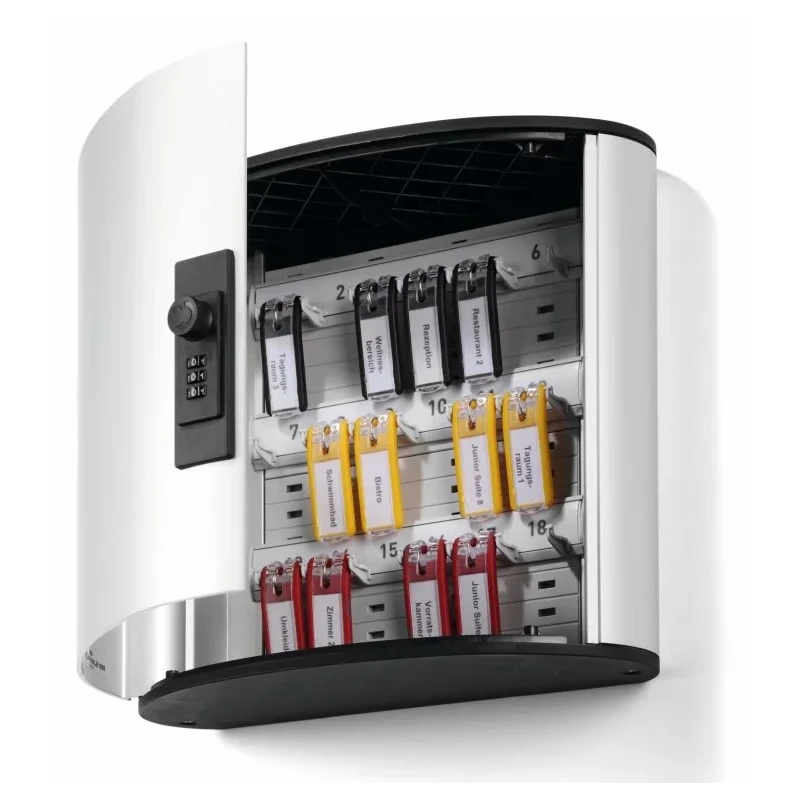 Durable Silver Aluminium Wall-Mount Key Cabinet 280mm Height 118mm Depth 18-Key Capacity 196923