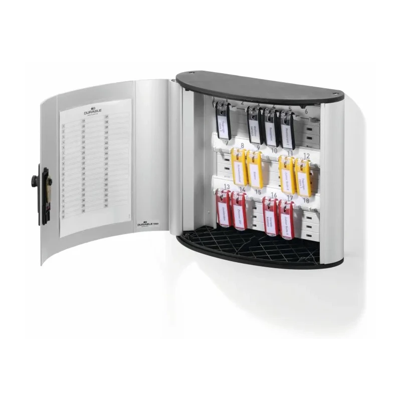 Durable Silver Aluminium Wall-Mount Key Cabinet 280mm Height 118mm Depth 18-Key Capacity 196923