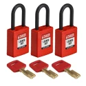 Brady Red Safety Padlock Nylon with 6.35 mm Shackle Diameter and 38 mm Shackle Length NYL-RED-38PL-KA3PK