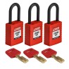 Brady Red Safety Padlock Nylon with 6.35 mm Shackle Diameter and 38 mm Shackle Length NYL-RED-38PL-KA3PK