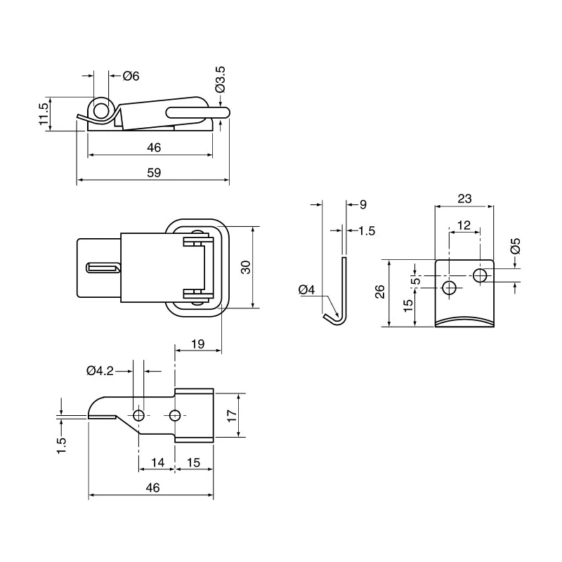 ROCA Stainless Steel Lockable Toggle Latch 59 mm Length 37 mm Width 11.5 mm Depth 90 99 65