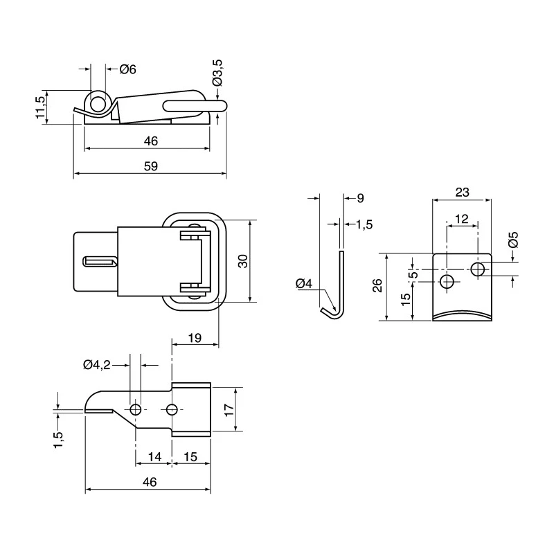 ROCA Stainless Steel Lockable Toggle Latch 59 mm Length 37 mm Width 11.5 mm Depth 90 99 65