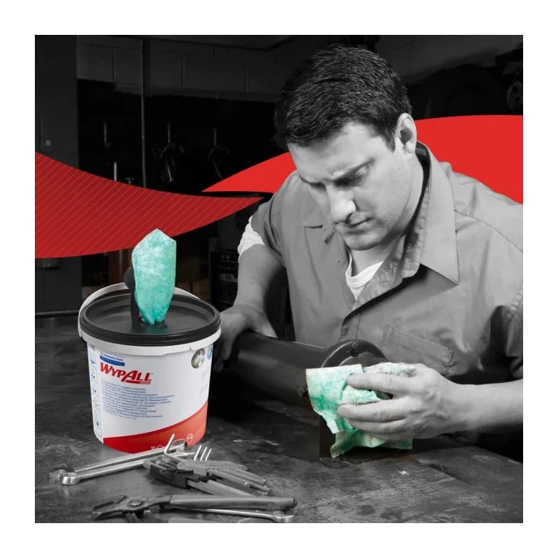 WYPALL Wet Cleaning Wipes Single-Ply Disposable Cleaning Cloths Green 27 cm x 27 cm, Bucket of 540 Sheets 7775