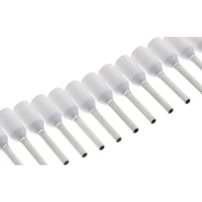 TE Connectivity Insulated Crimp Bootlace Ferrule, 8 mm Pin Length, 1.1 mm Pin Diameter, White to 20 AWG Wire Size 1241000-1