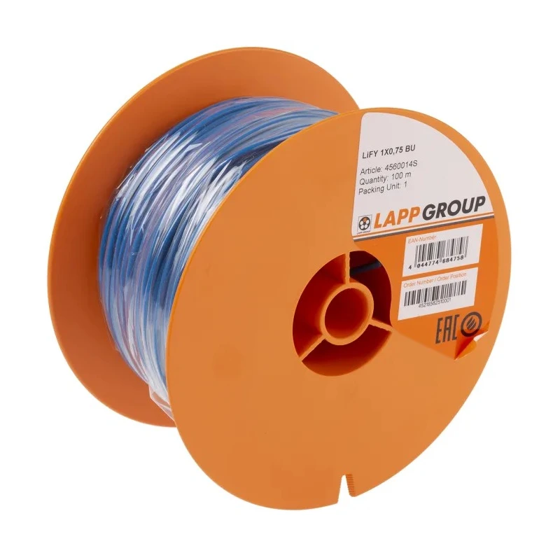 Lapp LIFY Series Blue 0.82 mm² Hook Up Wire, 100 m, 500V, PVC Jacket, Flexible Copper Conductor 4560014S
