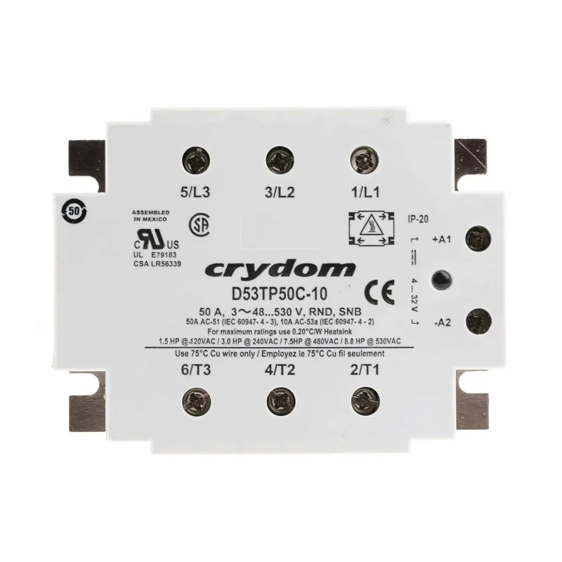 Crydom 53TP Series Solid State Relay, Panel Mount, 530 V AC Load, 50 A Load, 32 V DC Control D53TP50C-10