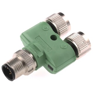 Phoenix Contact Circular Connector Adapter, Straight Orientation, 5 M12 Male to 2 M12 Female, 4A Current, 60V 1523971