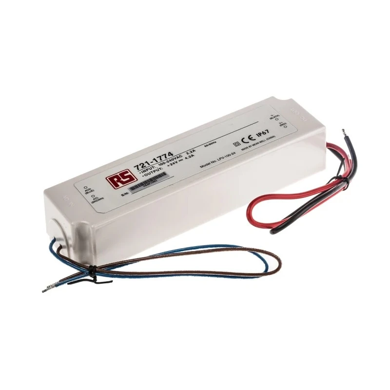 MEAN WELL IP67 Rated 1 Output LED Driver, 24V, 100.8W, 4.2A Constant Voltage 