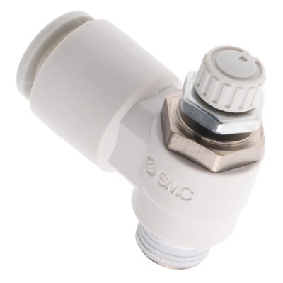 SMC AS Series Threaded R Inlet Connection Type Speed Controller Brass Electroless Nickel Plated 1 Mpa AS2201F-01-08S