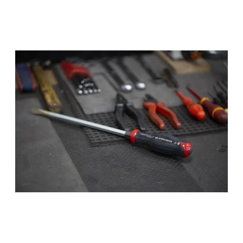 Facom Slotted Screwdriver, 250 mm Blade Length, 375 mm Overall Length, Insulated Polyamide Handle, Steel Blade ATWH14X250CK
