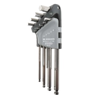Facom 9 Piece L Metric Hex Key Set Stainless Steel Hex Size 1.5-10 mm 83SHST.JP9A