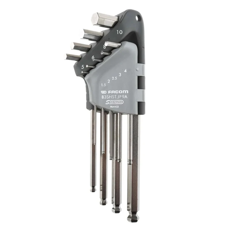 Facom 9 Piece L Metric Hex Key Set Stainless Steel Hex Size 1.5-10 mm 83SHST.JP9A