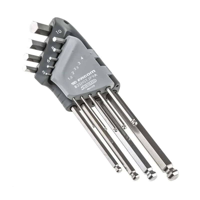 Facom 9 Piece L Metric Hex Key Set Stainless Steel Hex Size 1.5-10 mm 83SHST.JP9A