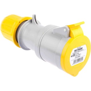 Scame Industrial Power Connector 32A 110V IP44 Yellow Cable Mount 2P+PE Optima IP44