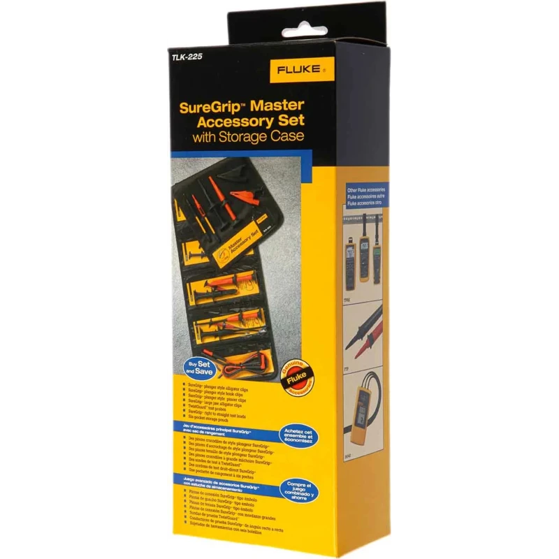 Fluke Multimeter Leads Test Lead Kit with Hook, Pincer, and Crocodile Clips CAT II CAT III CAT IV TLK-225-1