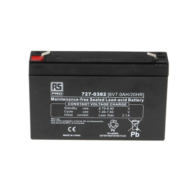 RS PRO 6 V T2 Sealed Lead Acid Battery 7 Ah AGM Construction 34mm x 100mm 727-0382