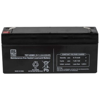 RS PRO 6 V T1 Sealed Lead Acid Battery 3.2 Ah AGM Construction 60mm x 134mm 727-0385