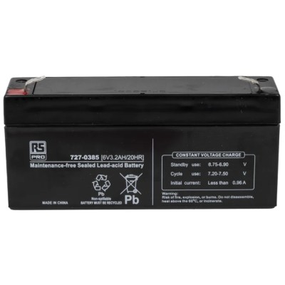 RS PRO 6 V T1 Sealed Lead Acid Battery 3.2 Ah AGM Construction 60mm x 134mm 727-0385