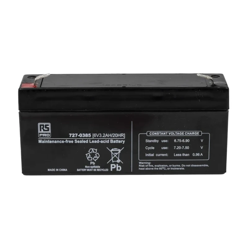 RS PRO 6 V T1 Sealed Lead Acid Battery 3.2 Ah AGM Construction 60mm x 134mm 727-0385