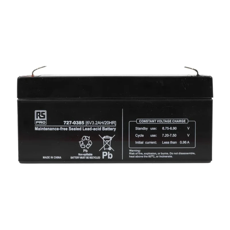 RS PRO 6 V T1 Sealed Lead Acid Battery 3.2 Ah AGM Construction 60mm x 134mm 727-0385