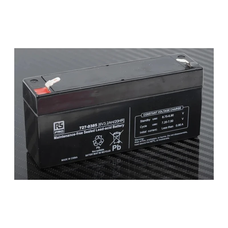 RS PRO 6 V T1 Sealed Lead Acid Battery 3.2 Ah AGM Construction 60mm x 134mm 727-0385