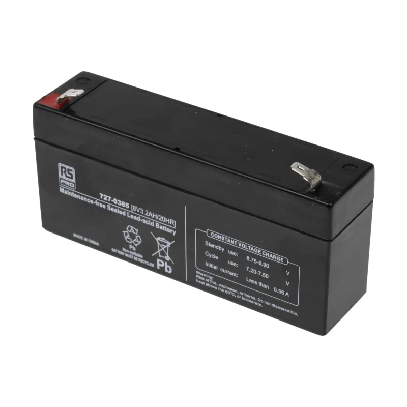 RS PRO 6 V T1 Sealed Lead Acid Battery 3.2 Ah AGM Construction 60mm x 134mm 727-0385