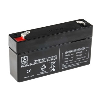 RS PRO 6 V, T1 Sealed Lead Acid Battery, 1.2 Ah Capacity, 51.5 mm x 97 mm Dimensions 727-0388