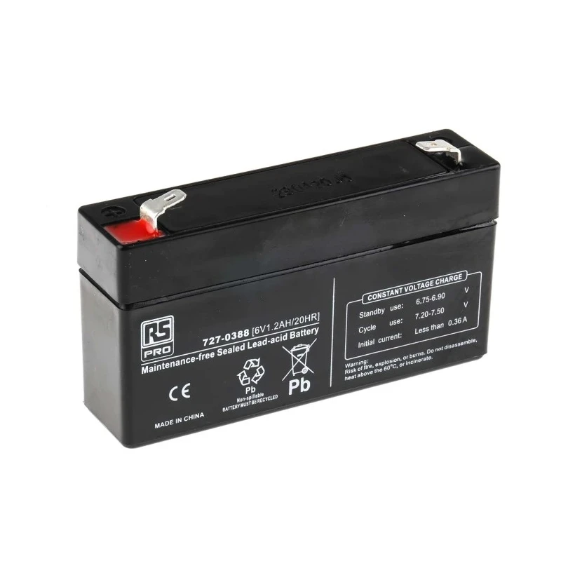 RS PRO 6 V, T1 Sealed Lead Acid Battery, 1.2 Ah Capacity, 51.5 mm x 97 mm Dimensions 727-0388