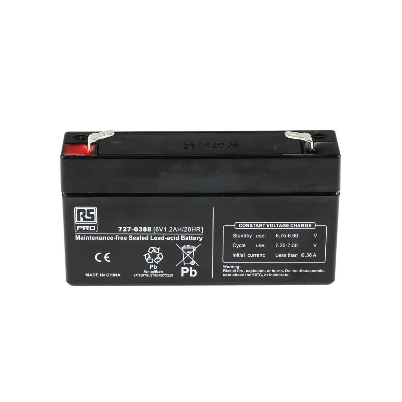 RS PRO 6 V, T1 Sealed Lead Acid Battery, 1.2 Ah Capacity, 51.5 mm x 97 mm Dimensions 727-0388