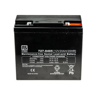 RS PRO 12 V T12 Sealed Lead Acid Battery 20 Ah AGM Rechargeable 181.5mm x 166.5mm 6.9kg 727-0405